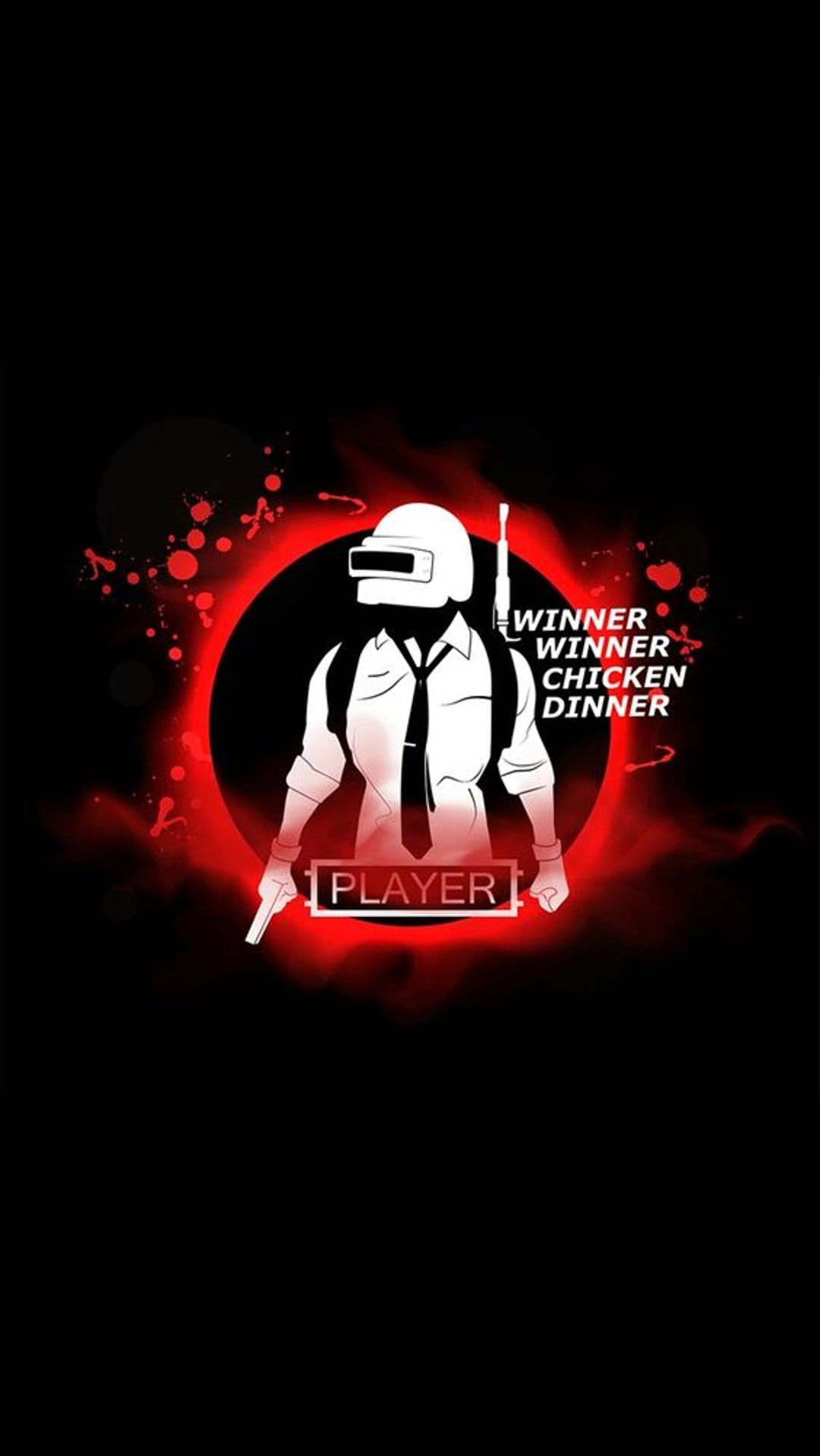 Tactical soldier silhouette holding a rifle inside a red smoky circle with winner chicken dinner text.