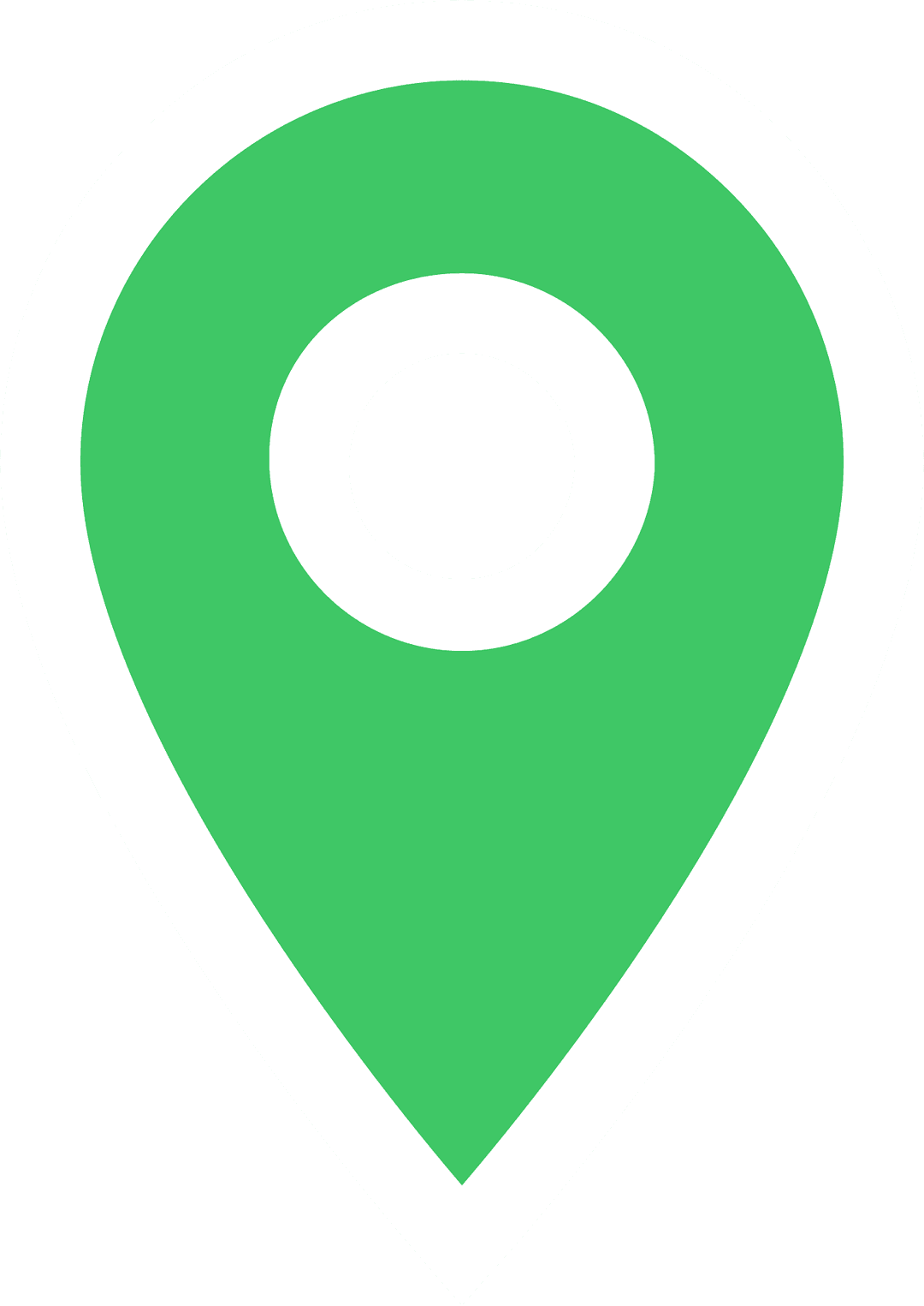 Green location marker icon with a white circular center and a flat teardrop shape on a transparent background.