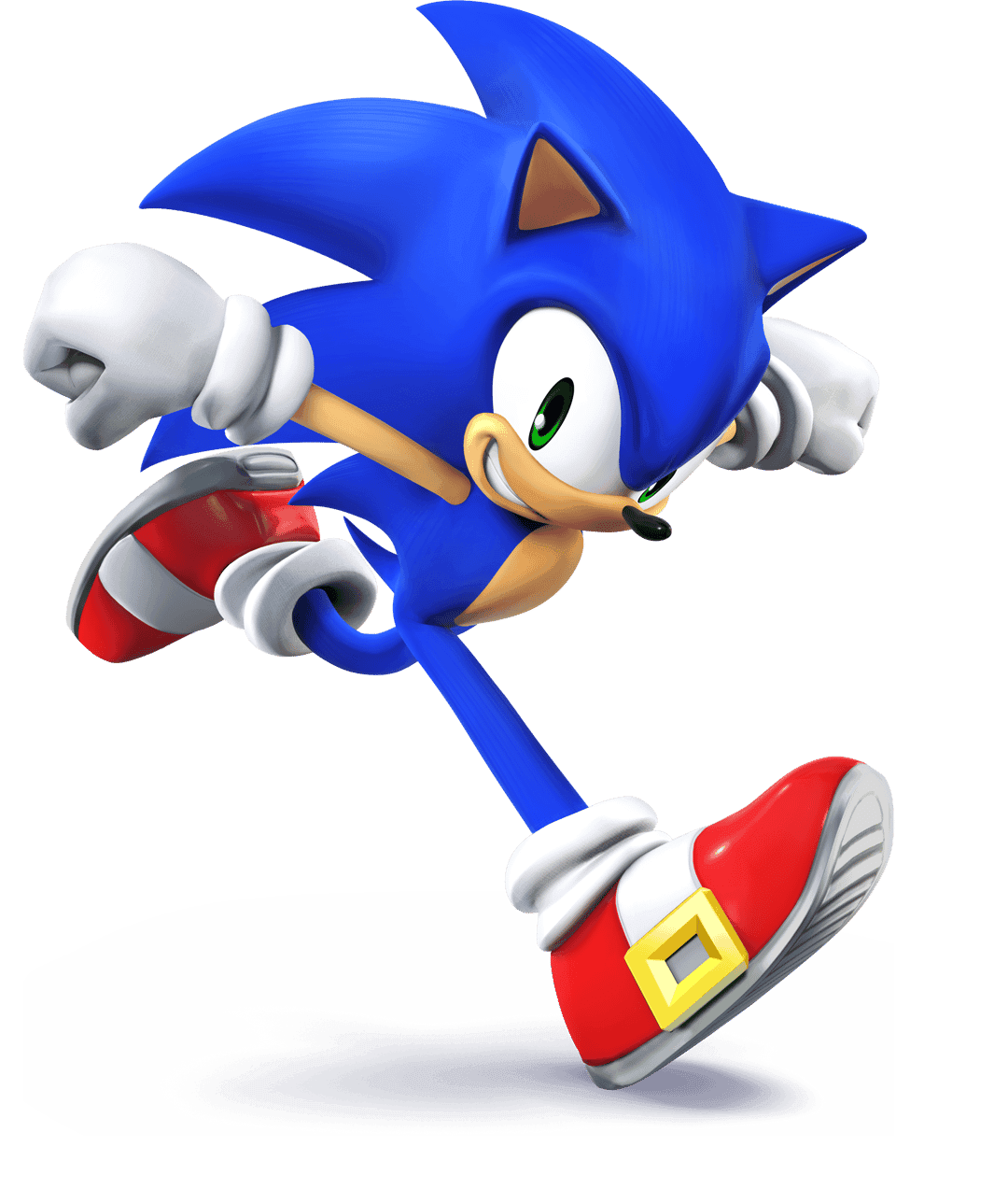 Sonic hedgehog running in a profile view with white gloves and red shoes against a transparent background.
