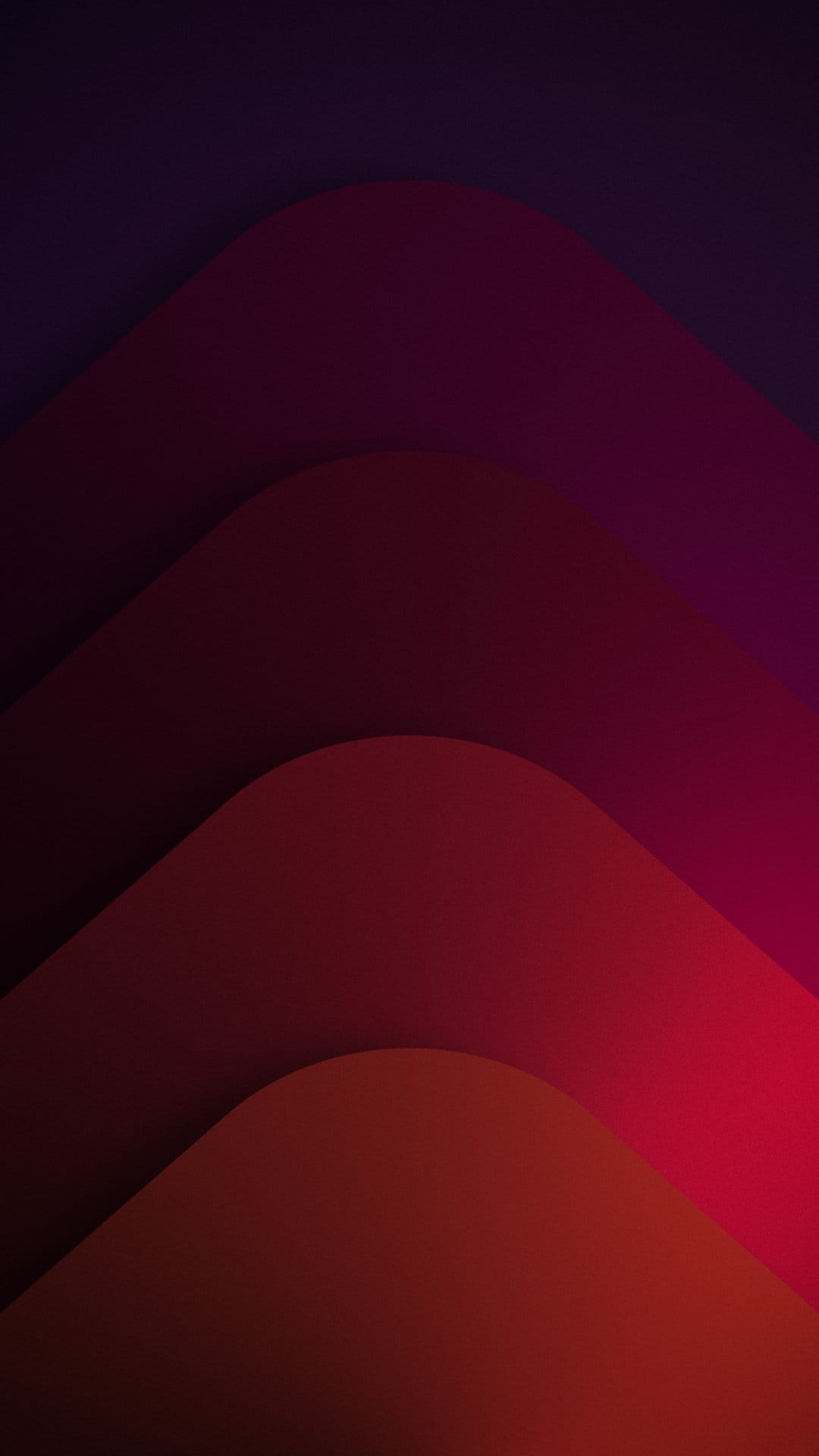 Overlapping crimson and violet fluid waves create a layered 3D effect with smooth gradients and soft shadows.