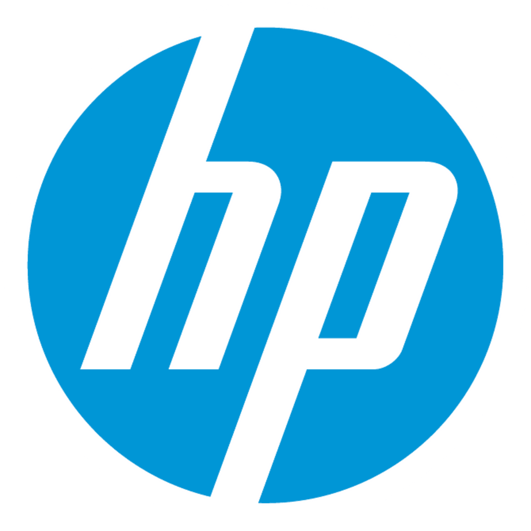 Hewlett Packard blue circular logo featuring lowercase white letters centered within a smooth matte background.