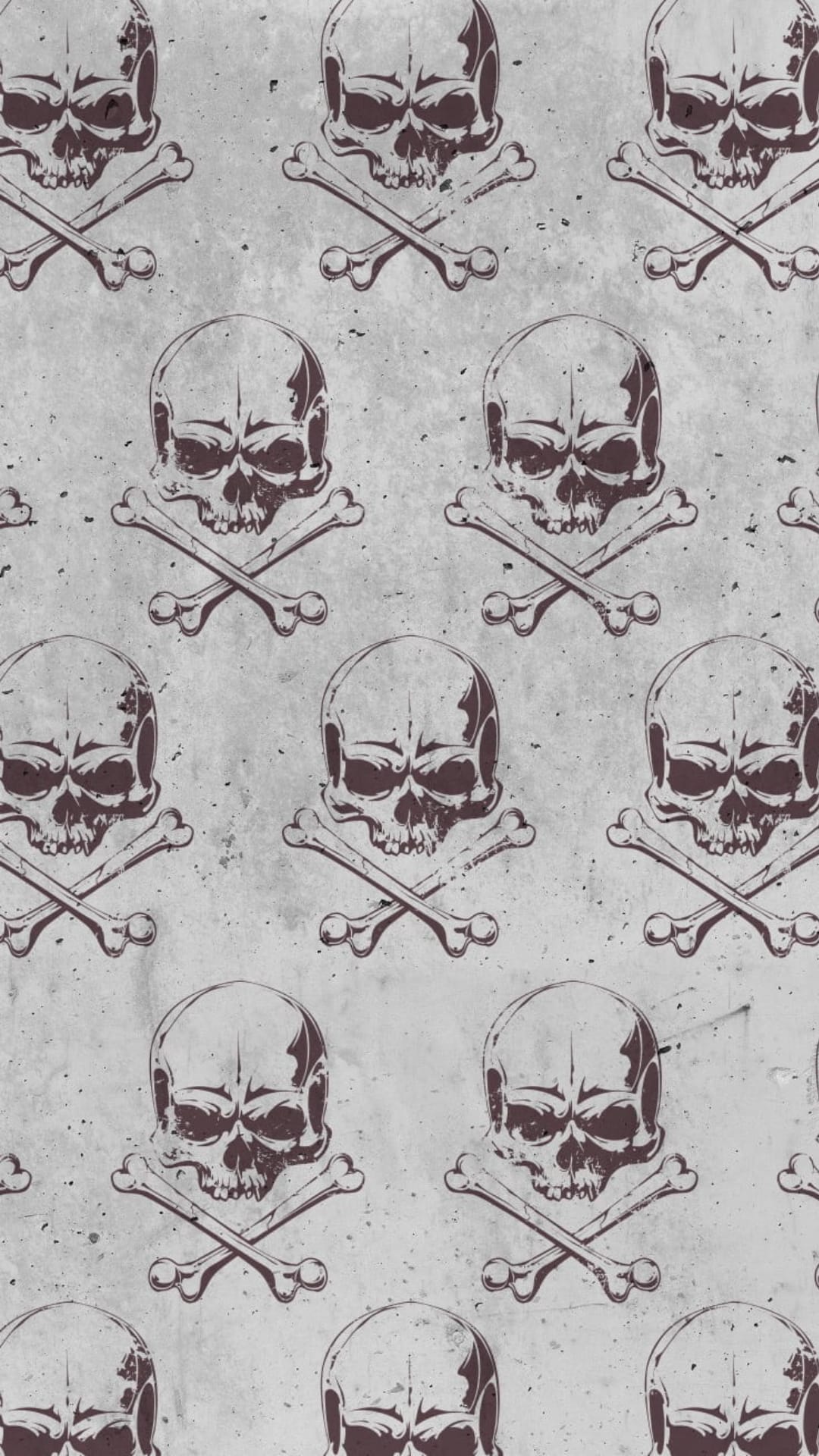 Ivory skull and crossbones symbols repeat on a dark gray distressed background with a weathered stone texture.