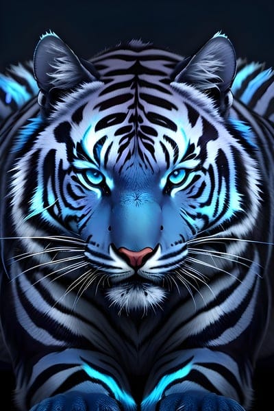 tiger,predator,blue,white,animal,ai,art
