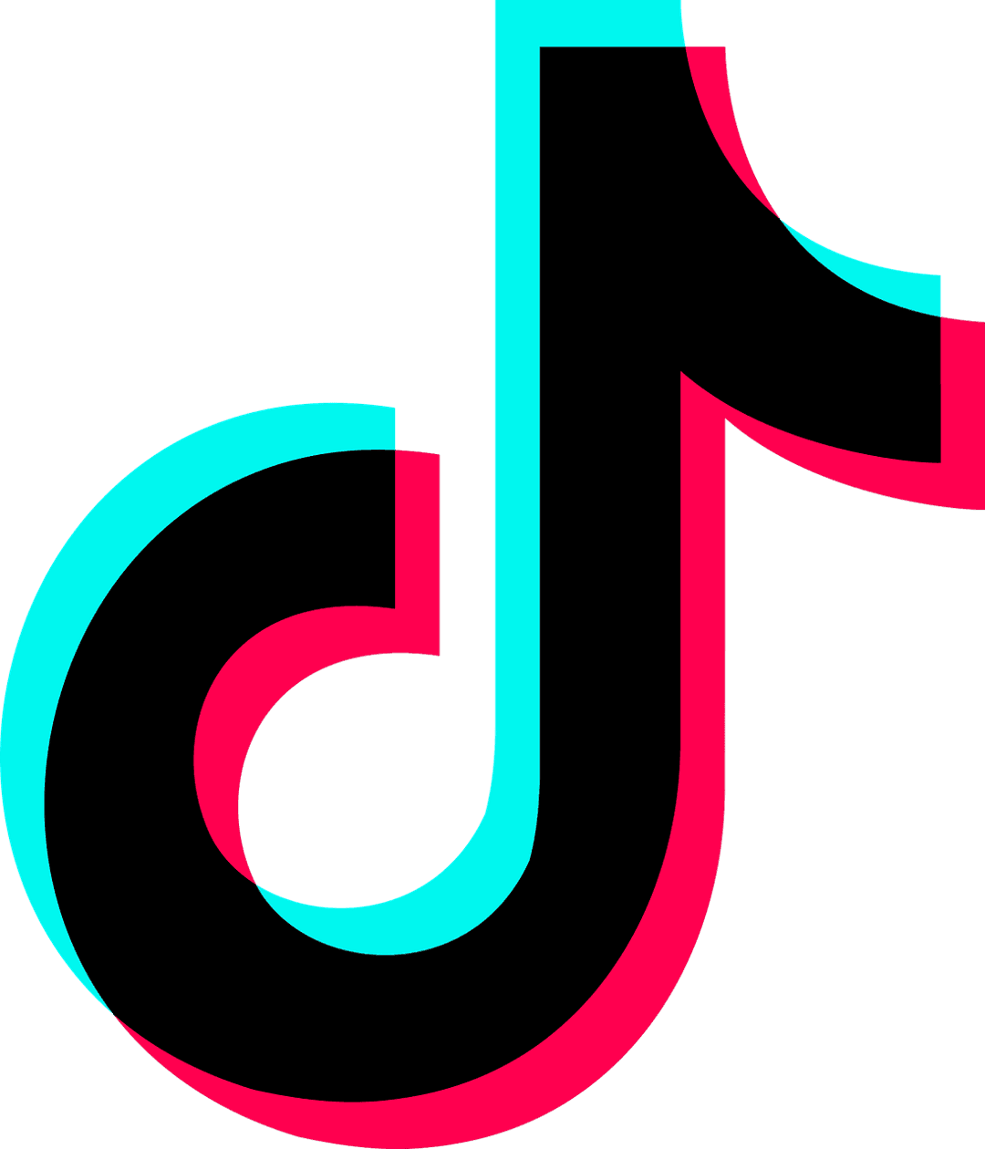 Red TikTok logo displays a stylized musical note symbol centered on a transparent background with clean lines.