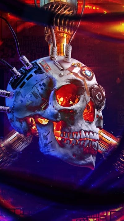 skull, neon, technology, art