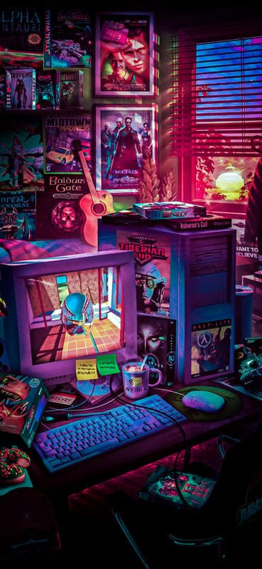 computer,room,posters,games,art