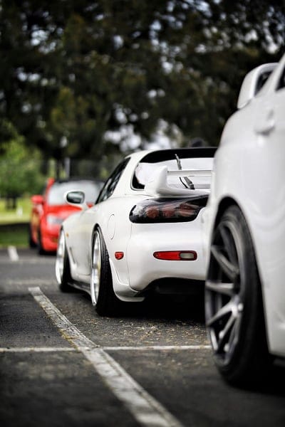 mazda rx-7, mazda, car, sports car, white, rear view, motion blur, mobile wallpaper, android wallpaper, iPhone wallpaper, phone wallpaper
