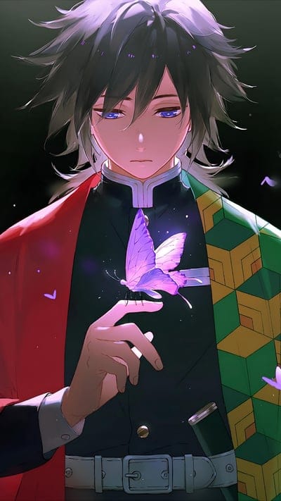 giyu tomioka,demon slayer,anime,guy,butterfly,sad,art