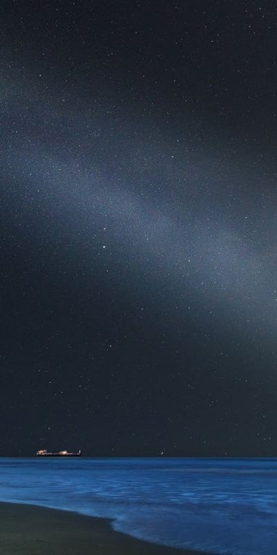 Night sky, Ocean, Stars, Milky Way, Boat, Horizon, Water, Celestial, Serene, Cosmos, Astrophotography, Dark, Peaceful, Nature, Nautical, Landscape, Space, Deep blue, Tranquil, Vast