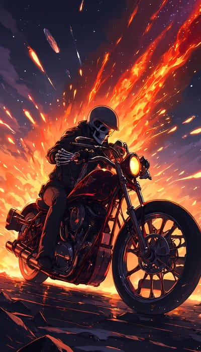 ghost rider,skeleton,biker,bike,motorcycle,fire,ai,art