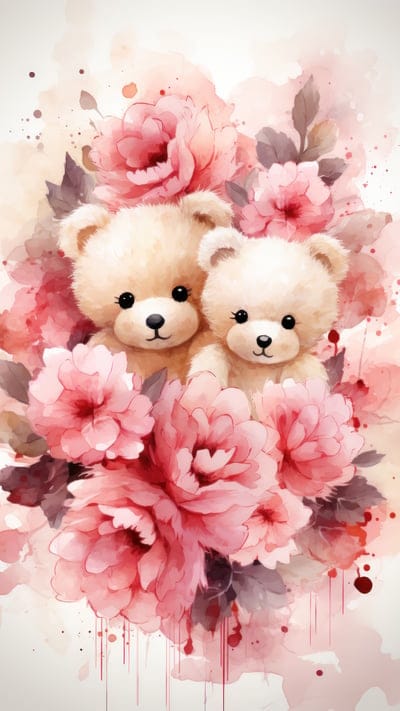 bears,cute,flowers,drops,spots,art,pink