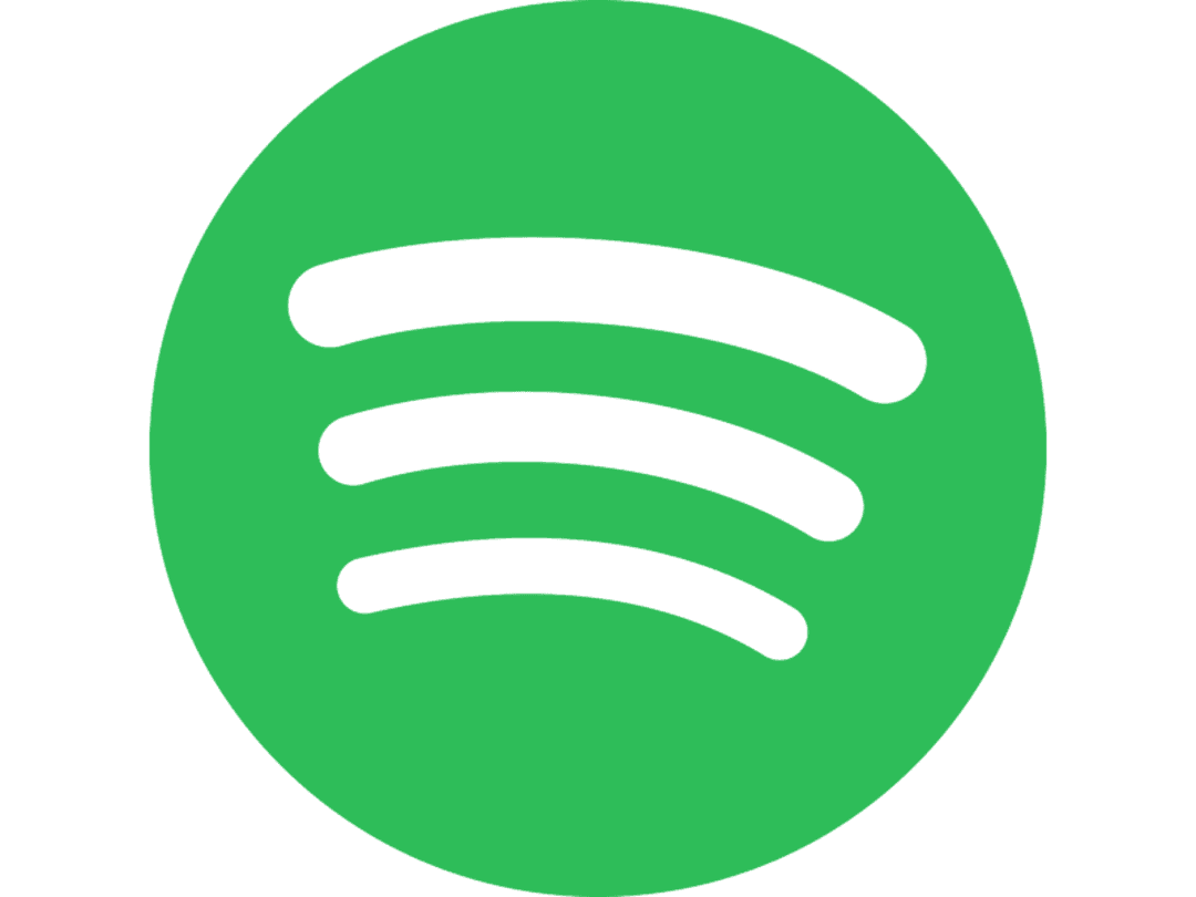 Spotify music streaming logo featuring a lime green circular icon with three black curved sound wave lines.