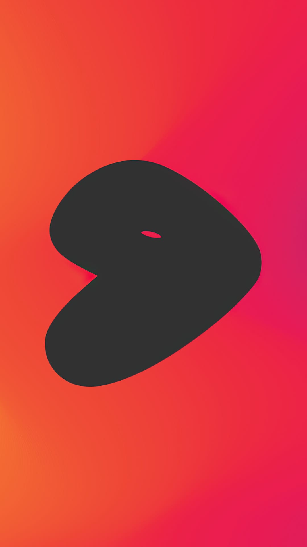 Dark grey heart icon centered on a vertical background gradient shifting from bright orange to deep pink.