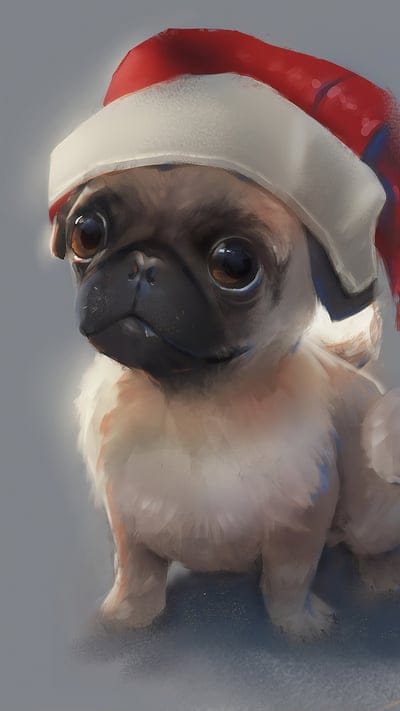 Pug, puppy, cute, holiday, Christmas, Santa hat, festive, dog, adorable, animal, pet, little, sweet, furry, charming, seasonal, warm, bright eyes, domestic animal, celebration