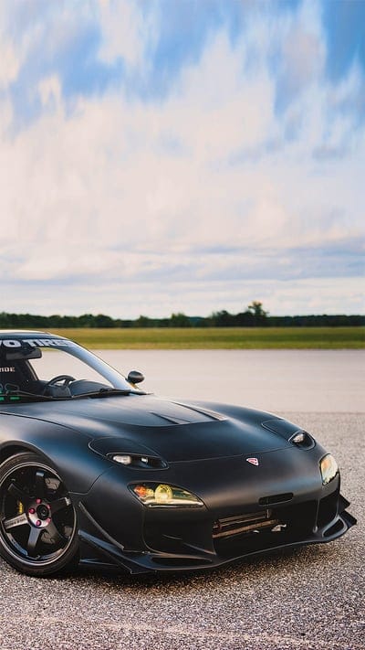 Mazda RX-7 tuning, black, car, engine, front, speed, mobile wallpaper, android wallpaper, iPhone wallpaper, phone wallpaper