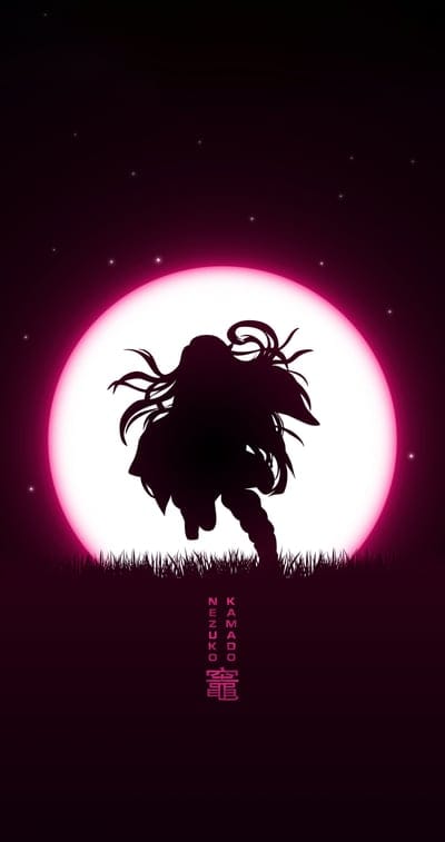 nezuko kamado, demon slayer,anime,silhouette,moon,art