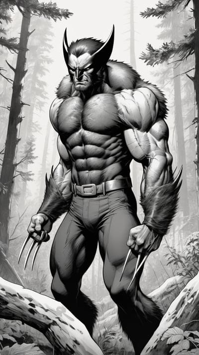Wolverine,Forest,Tattoo,Tattoo Wallpaper,Wallpaper,AI Art,Ai Wallpaper,Desktop Wallpaper,Artwork,Black,White,Black and White,Aesthetic