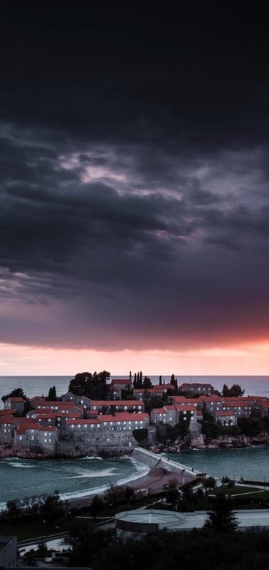 Coastal, village, island, dramatic, twilight, stormy, nature, architecture, serene, peaceful, Europe, Adriatic, moody, picturesque, beautiful, travel, historic, outdoor, sky, ocean
