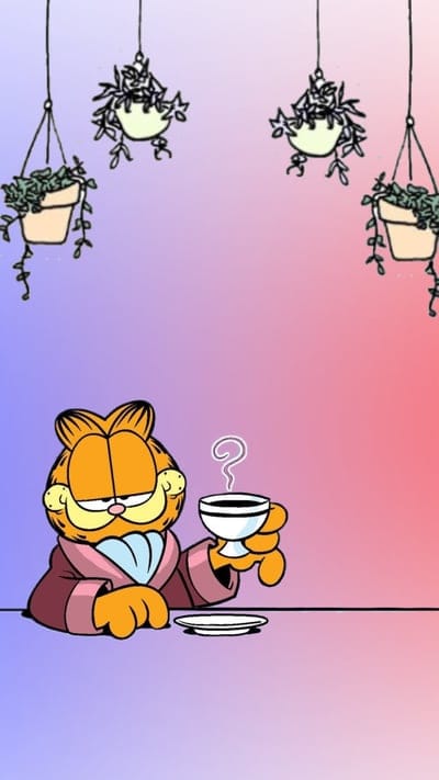 Morning Garfield,cartoon,coffee,garfield,morning,plants 