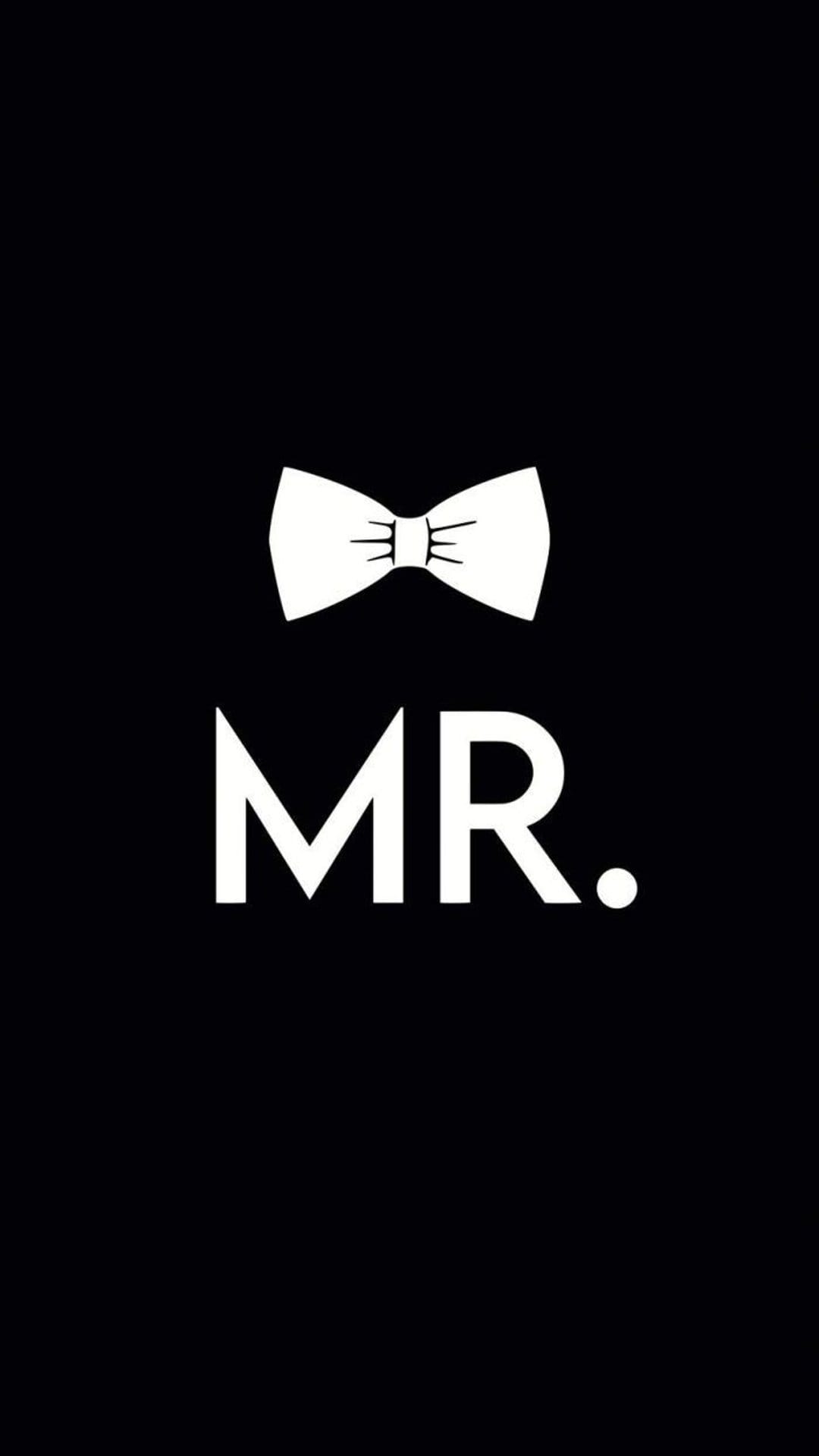 White bow tie positioned over uppercase MR text centered on a solid black background with high contrast.