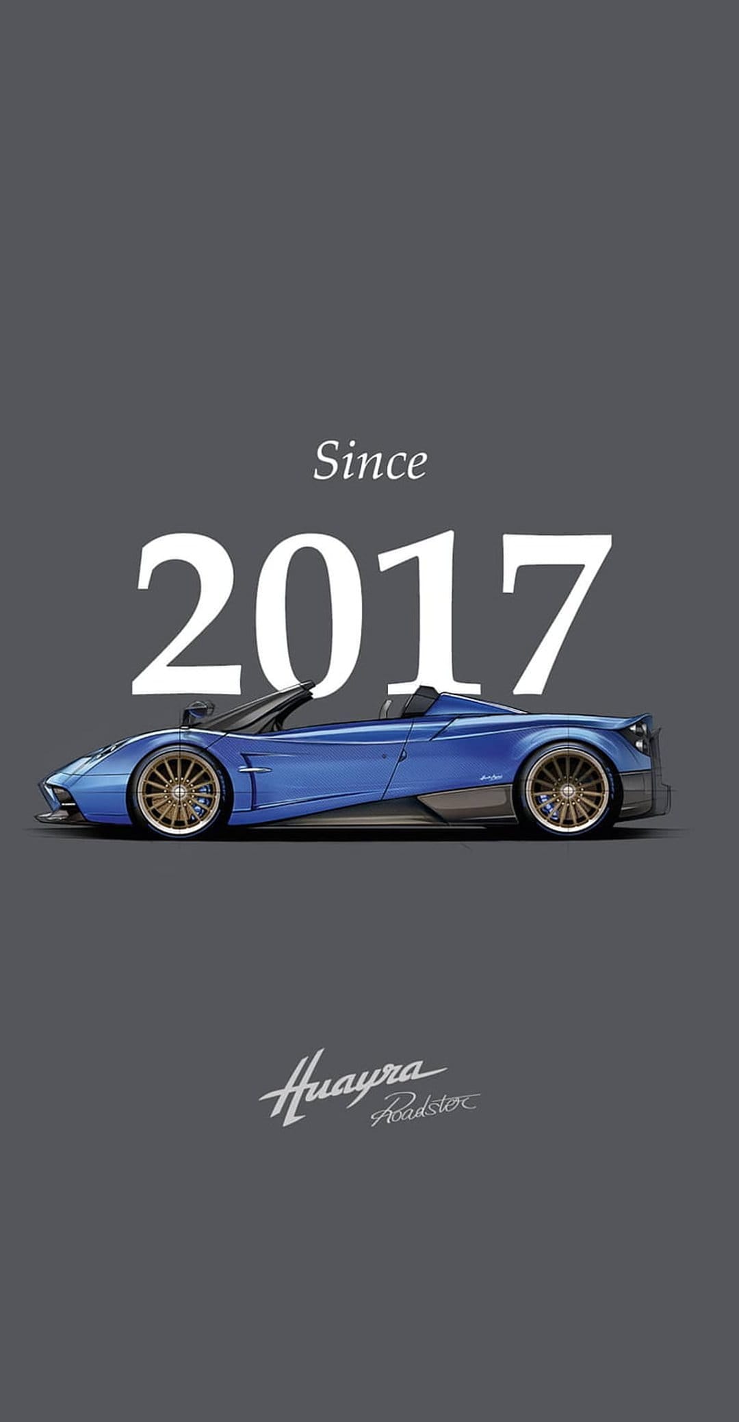 Blue Pagani Huayra Roadster with aerodynamic curves and open-top design set against a minimalist backdrop.