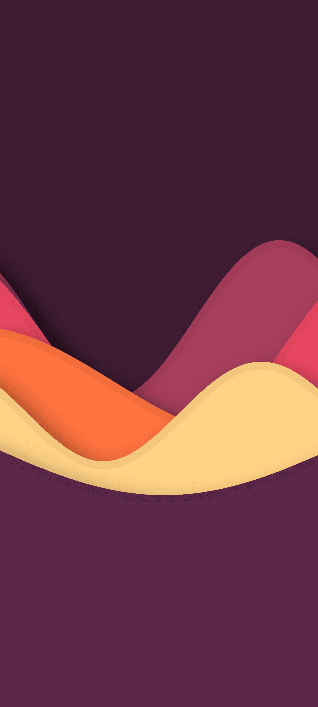 Layered orange and pink waves undulate over a dark purple surface, creating a sense of fluid motion and depth.