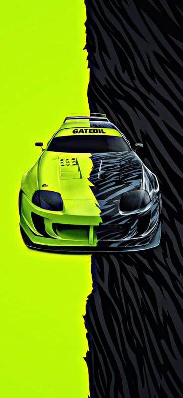 sports car,car,green,zebra,neon,digital art
