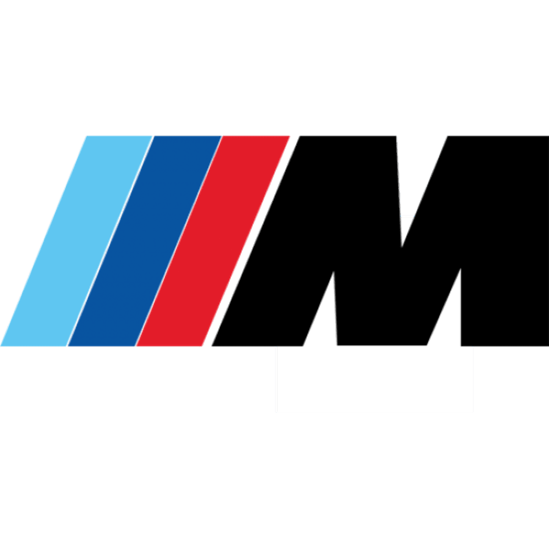 BMW M Series Logo showing cyan, dark blue, and red diagonal stripes next to a chrome metallic letter M.