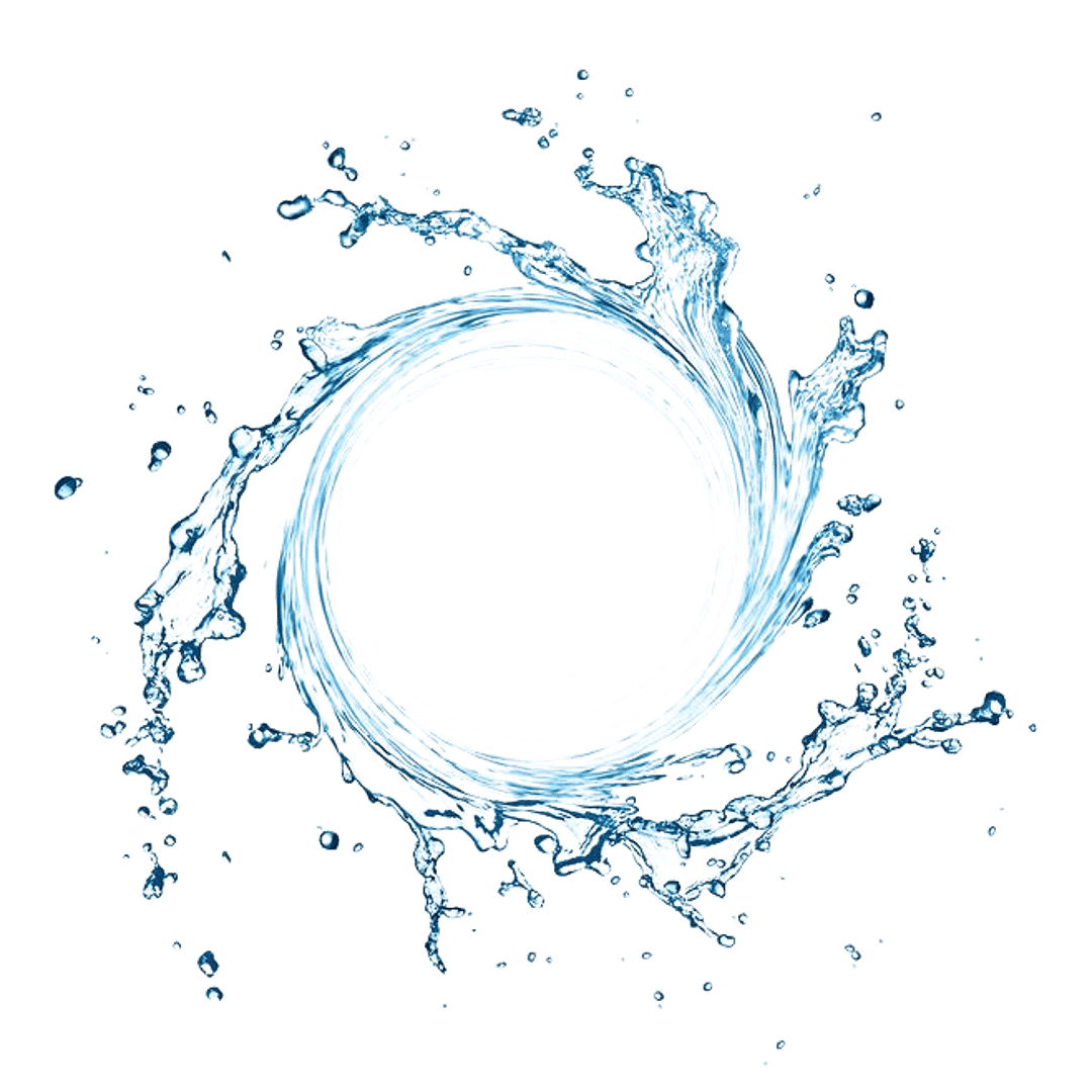 Spray water vortex creates a blue liquid splash spiral featuring translucent droplets and a text overlay area.