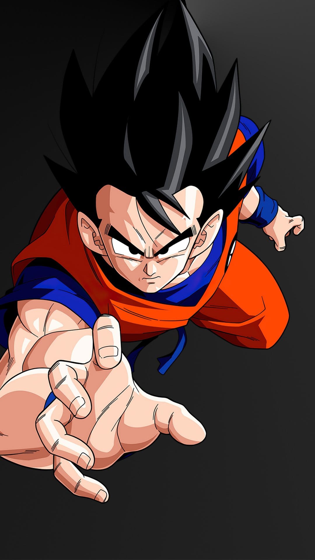 Son Gohan in an orange gi reaches forward with a determined facial expression against a clear background.