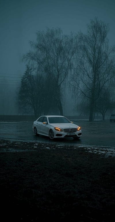 mercedes, car, white, fog, mobile wallpaper, android wallpaper, iPhone wallpaper, phone wallpaper