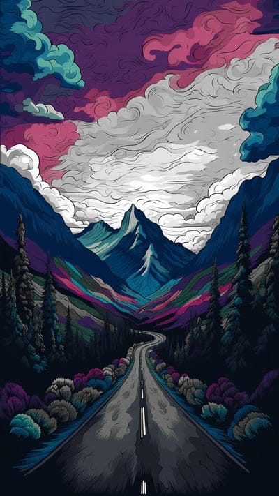 road,mountains,art,landscape
