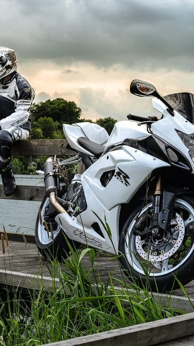 Bike and biker, motor, motorcycle, sitting, white, mobile wallpaper, android wallpaper, iPhone wallpaper, phone wallpaper