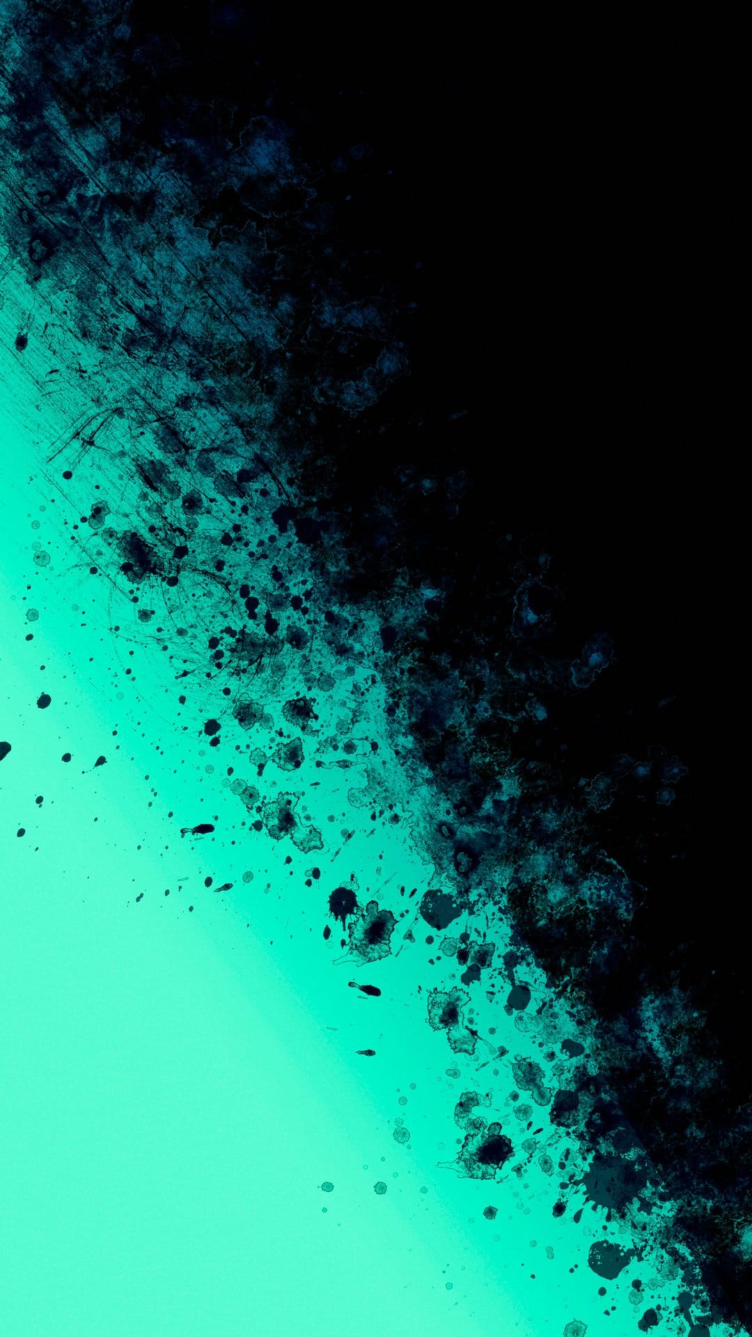 Turquoise and black grunge texture with weathered scratches and paint splatters in a vertical orientation.
