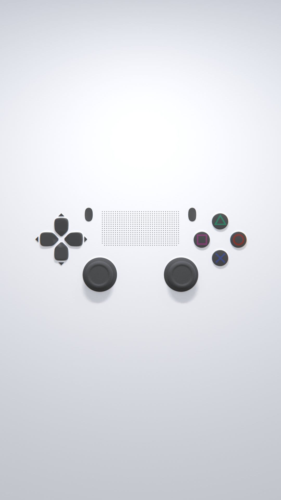 PlayStation controller thumbsticks and geometric buttons displayed from above on a flat white background.