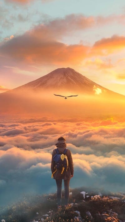 boy,sunset,mountains