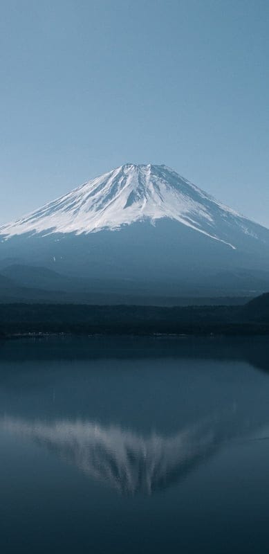 Japan, iconic, Mount Fuji, serene, Kawaguchiko, peaceful, reflection, natural beauty, Lake Kawaguchi, majestic, landscape, travel, tranquil, blue sky, water, Asian, volcanic, outdoor, scenic, symmetry