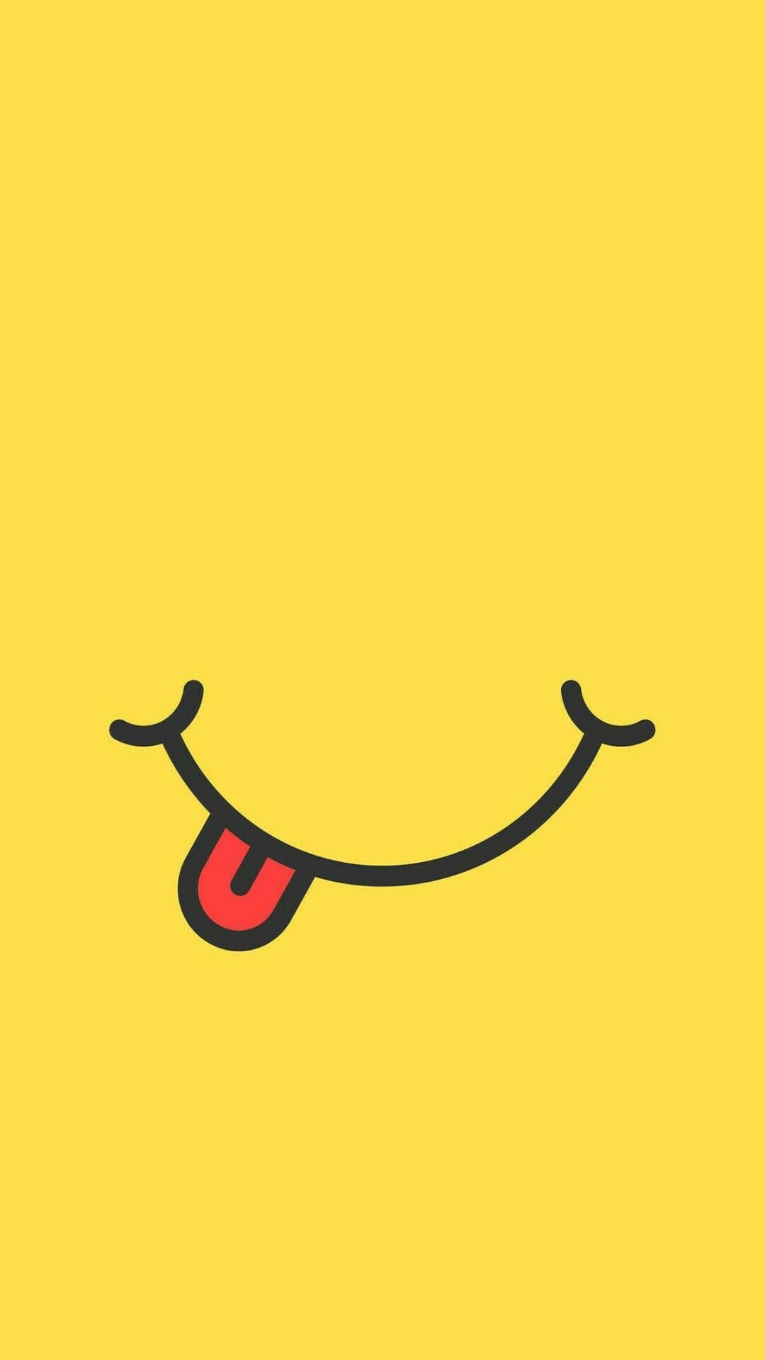 Cartoon mouth sticking out a red tongue against a solid yellow background for a playful phone screen aesthetic.