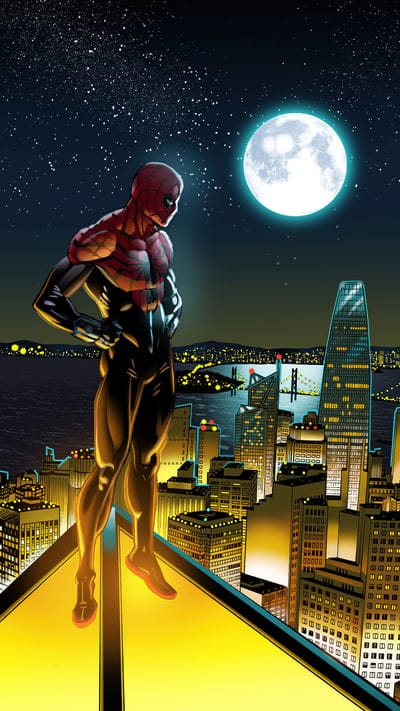 spiderman,night,city,moon