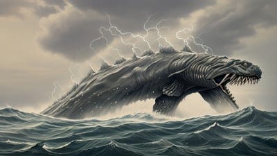 Cool,Scary,Water,Swim,Animal,Mythical,Creature,Mythic,Legendary,Ai Artwork,Ai,Artwork,Wallpaper,Rare,Desktop Wallpaper,Sea,Thunder