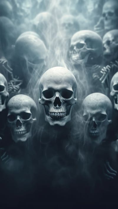 skulls,smoke,fog,art