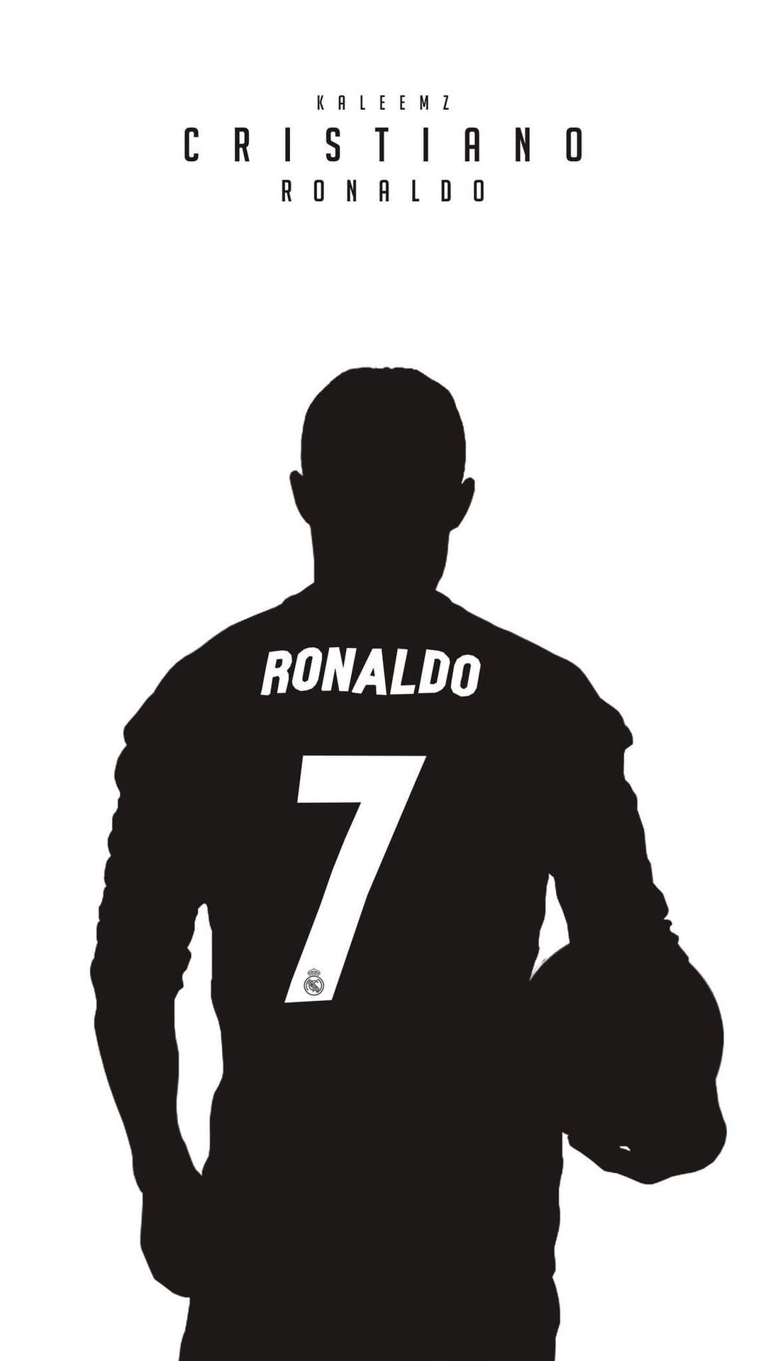 Cristiano Ronaldo silhouette from behind holding a soccer ball with number 7 visible on a white jersey back.