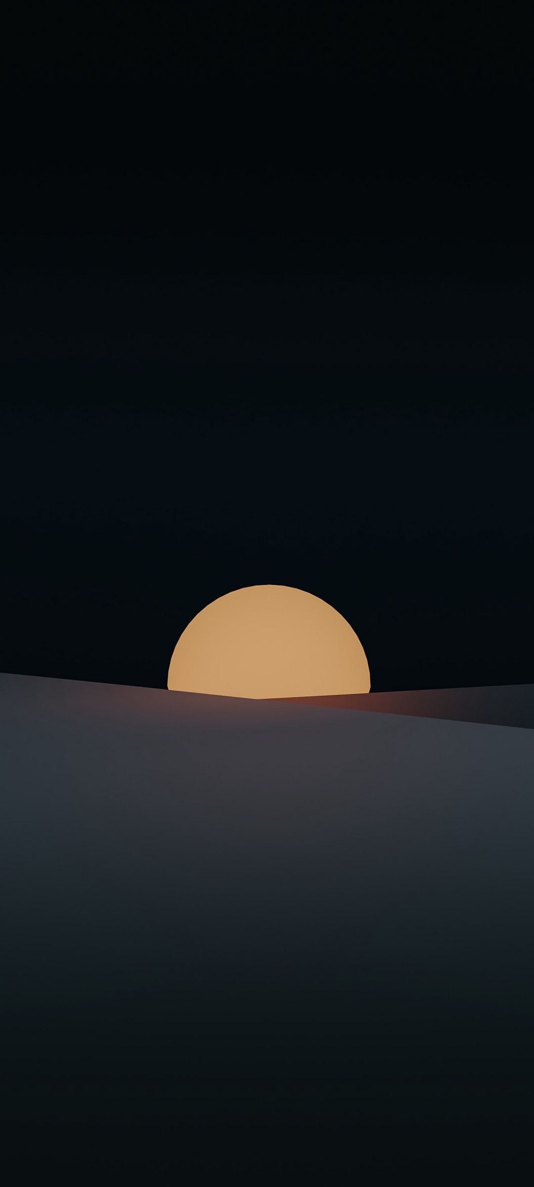 Sand dunes silhouetted against a dim evening sky with a soft glowing sun and desaturated gray highlights.