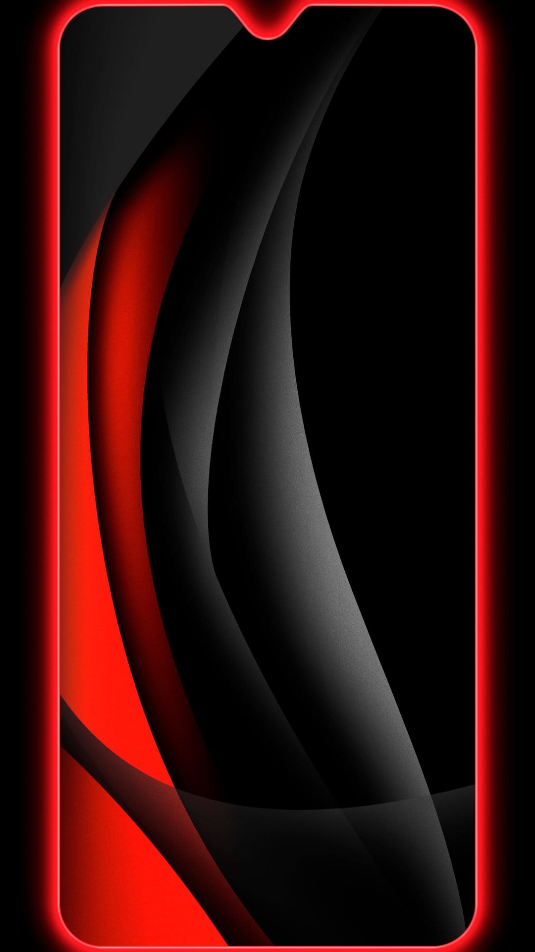 Red flowing waves intersect on a black background with a glowing crimson border for mobile screen displays.