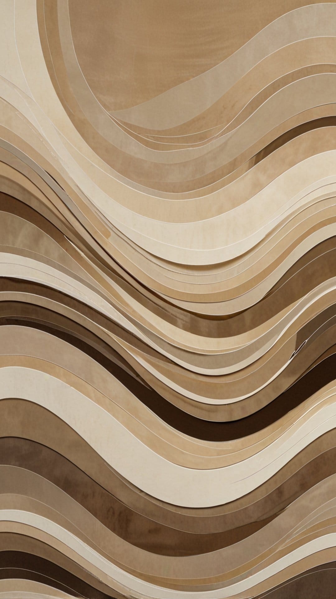 Undulating brown and beige waves with smooth curves create a sense of depth in a layered abstract pattern.