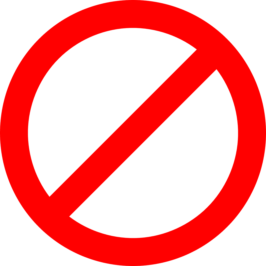 Prohibited road sign featuring a red circular frame and diagonal bar over a white background for clear warning.