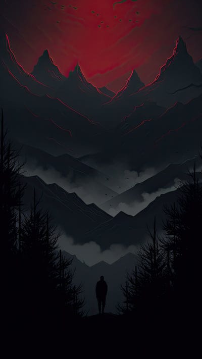 silhouette,mountains,trees,black,art