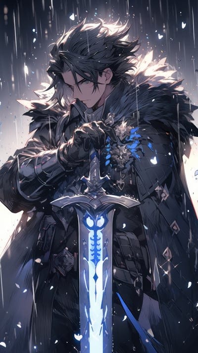 guy,sword,rain,art
