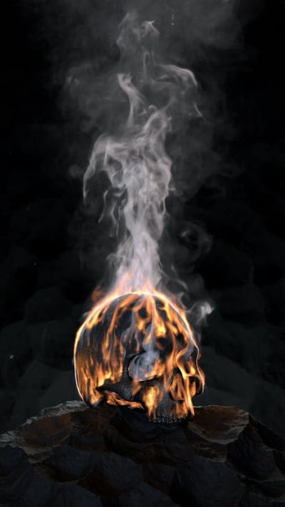 Fire Skull,3d,art,black,dark,ghost rider,orange, smoke