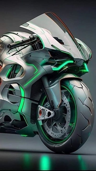 Kawasaki Ninja, Green Light Effect, grey bike, mobile wallpaper, android wallpaper, iPhone wallpaper, phone wallpaper